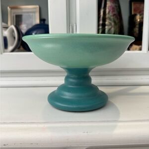 Vintage Compote Teal Turquoise Footed Bowl